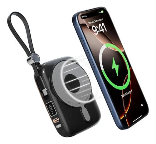 Basike Carregador Portátil Power Bank Basike 10000mAh MagSafe Indução 22.5W Turbo Visor LED Compatível Android iPhone Preto
