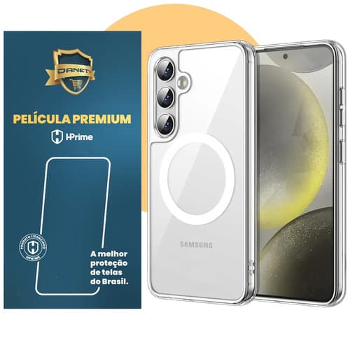 Kit Capa Capinha Magnética Para Galaxy S24 Plus E Outros, Case Transparente Com Película De Proteção Nanoshield Danet