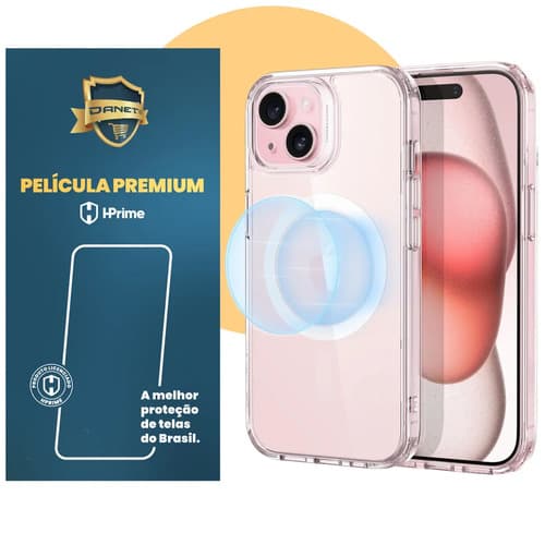 Kit Capa Capinha Magnética Para iPhone 15 Plus Case Transparente Com Película De Proteção Nanoshield Danet
