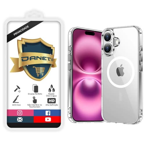 Kit Capa Capinha Magnética Para iPhone 16 Normal Case Transparente Com Película De Privacidade Ceramica Fosca Danet