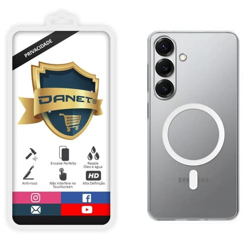Kit Capa Capinha Magnética Para Galaxy S25 Fe E Outros, Case Transparente Com Película De Privacidade Em Vidro Anti Spy Danet