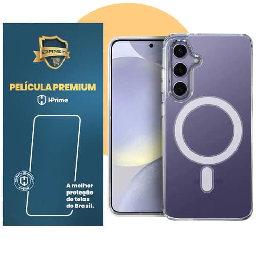 Kit Capa Capinha Magnética Para Galaxy S24 Normal E Outros, Case Transparente Com Película De Proteção Nanoshield Danet