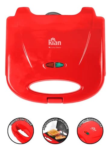 Sanduicheira Grill Elétrica Antiaderente 750w Potente Cor Vermelho