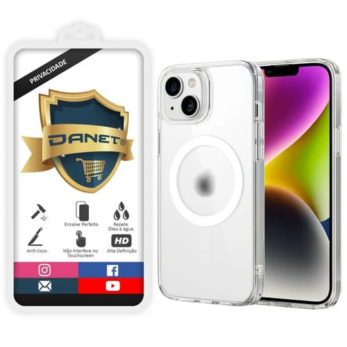 Kit Capa Capinha Magnética Para iPhone 14 Plus Case Transparente Com Película De Privacidade Ceramica Fosca Danet
