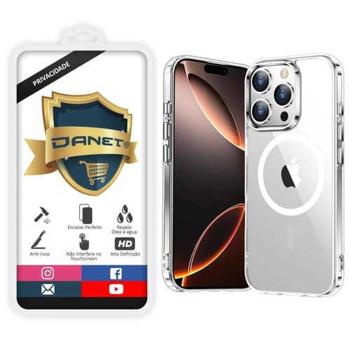 Kit Capa Capinha Magnética Para iPhone 16 Pro Max Case Transparente Com Película De Privacidade Ceramica Fosca Danet