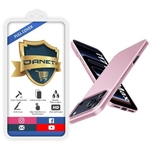 Kit Capa Capinha Slim Pro Acrílica Para iPhone 17 Pro Max Case Ultra Fina Fosca Com Película 3d Full Cover 9h - Rosa