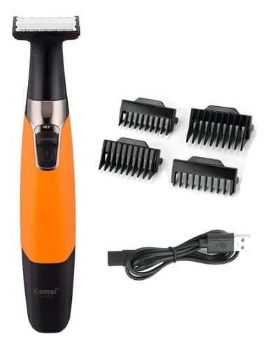 Kemei KM-1910 Barbeador Elétrico Sem Fio Laranja com Pentes USB 3W