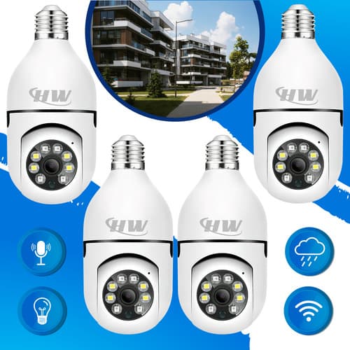 Kit com 4 Câmeras Lâmpada WiFi E27 360° Full HD, Visão Noturna, Áudio, Sensor Movimento, App Yoosee Monitoramento 24h Fácil Instalação Segurança Residencial Imagem Nítida e Acesso Remoto - HW