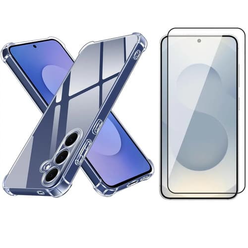 Kit Capa Capinha Transparente Para Galaxy S25 Fe Case E Película De Vidro Temperado 3d Full Cover Anti Impacto