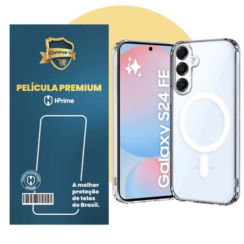 Kit Capa Capinha Magnética Para Galaxy S24 Fe E Outros, Case Transparente Com Película De Proteção Nanoshield Danet