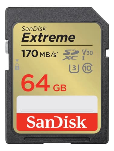 Cartão Memória Sd Sandisk 64gb Extreme 170mbs C10 V30 Uhd 4k
