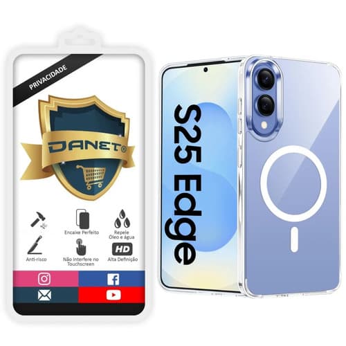 Kit Capa Capinha Magnética Para Galaxy S25 Edge E Outros, Case Transparente Com Película De Privacidade Em Vidro Anti Spy Danet