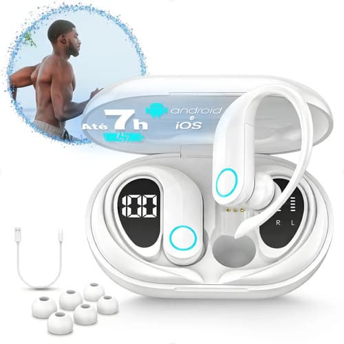 Fone Bluetooth 5.3 Tws Sem Fio Esportivo Compatível Com iPhone Samsung Xiaomi Motorola Com Gancho Premium Scorpion Branco