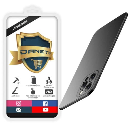 Kit Capa Capinha Slim Pro Acrílica Para iPhone 16 Pro Max Case Ultra Fina Fosca E Película De Privacidade Ceramica Danet