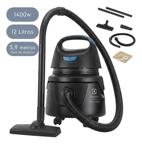 Aspirador de Pó e Água Electrolux Compacto Potente 1400W Função Sopro 12L total 5L útil protetor térmico AWD01