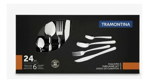 Faqueiro Tramontina 24 Peças Inox Jogo De Talheres Completo 6 Pessoas, Resistente, Não Enferruja, Fácil Limpeza, Kit Talheres Inox Premium Para Cozinha, Mesa Posta E Dia A Dia