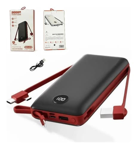 Power Bank 20.000mah 22.5w Carregador Rápido Com Display Portátil Universal Cor Vermelho