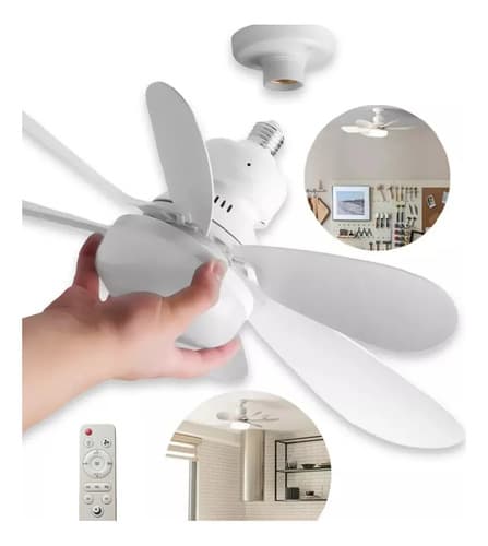 Ventlador de Teto Slencioso Econômico com Luz Led TOP Embutida 3 Cores Ajustáveis Modos Timer Controle Remoto Instalação Fácil no Bocal, Ideal Quarto Sala Cozinha Escritório 6 Pás