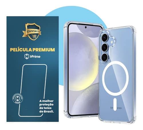 Kit Capa Capinha Magnética Para Galaxy S25 Plus E Outros, Case Transparente Com Película De Vidro Temperado Proteção Danet