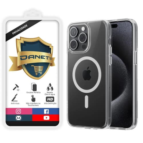 Kit Capa Capinha Magnética Para iPhone 15 Pro Case Transparente Com Película De Privacidade Ceramica Fosca Danet
