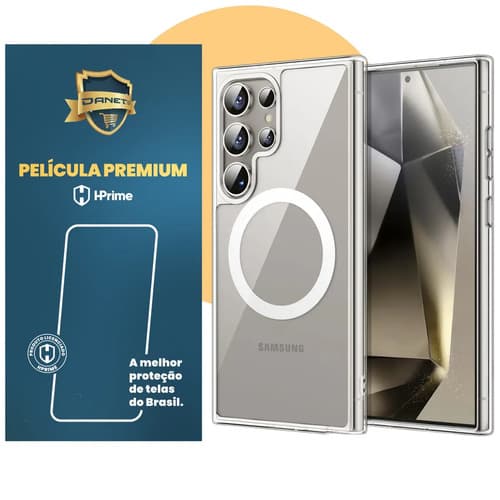 Kit Capa Capinha Magnética Para Galaxy S24 Ultra E Outros, Case Transparente Com Película De Proteção Nanoshield Danet
