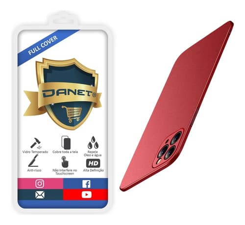 Kit Capa Capinha Slim Pro Acrílica Para iPhone 16 Pro Max Case Ultra Fina Fosca + Película 3d Full Cover - Vermelho