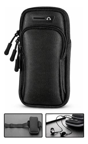 Braçadeira Esportiva Para Celular Com Zíper E Velcro Bolsa De Braço Ajustável Porta Celular Para Corrida Academia Caminhada Ciclismo Suporte Seguro Para Smartphone 17x10cm Leve E Resistente Preto