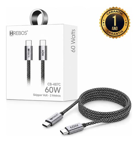 Cabo Usb-c Tipo C Turbo Nylon 2 Metros 60w Nylon Trançado Blindado Compatível Carregador de Celular iPhone 15 16 17 Android Notebook - Premium