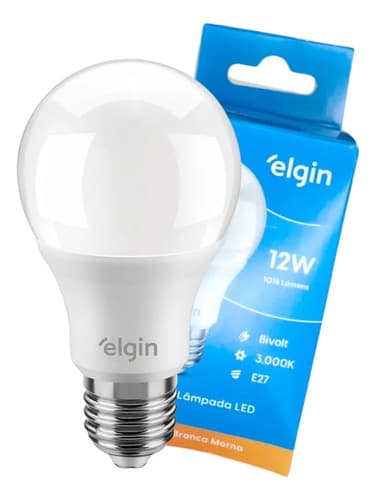 Lâmpada Bulbo Led A60 12w 3000k (branca-morna) Alta Durabilidade C/ 1018 Lúmens Bivolt E27 - Elgin