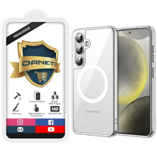 Kit Capa Capinha Magnética Para Galaxy S24 Plus Case Transparente Com Película De Privacidade Em Vidro Anti Spy Danet