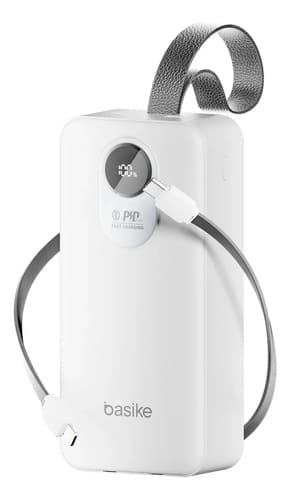 Power Bank Basike Portátil 30000mAh com Carga Rápida 22.5W e Cabos Embutidos para iPhone e Samsung