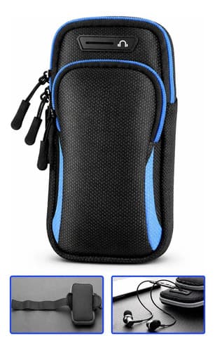 Braçadeira Esportiva Para Celular Com Zíper E Velcro Bolsa De Braço Ajustável Porta Celular Para Corrida Academia Caminhada Ciclismo Suporte Seguro Para Smartphone 17x10cm Leve E Resistente Azul