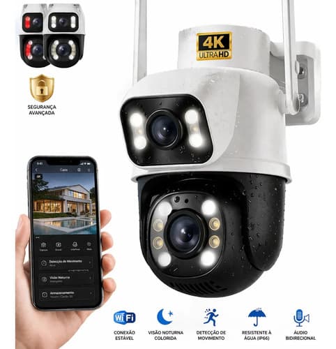 Câmera de Segurança Wi-Fi iCSee/Yoosee A28B 4K Dupla Lente Visão Noturna Colorida Full Hd Externa Prova D'água Ip66 Sensor Movimento Woosh