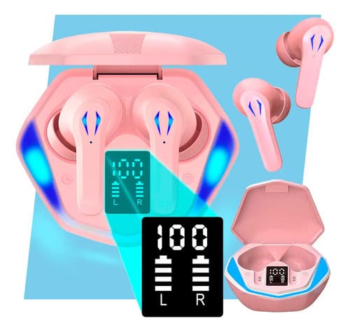 Fone De Ouvido Bluetooth Gamer Sem Fio Com Led Tws Com Microfone Esportivo Compatível Com iPhone Samsung Xiaomi Lenovo Motorola Celular Android Ios Academia Caminhada Casenn Rosa