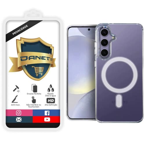 Kit Capa Capinha Magnética Para Galaxy S24 Normal Case Transparente Com Película De Privacidade Em Vidro Anti Spy Danet
