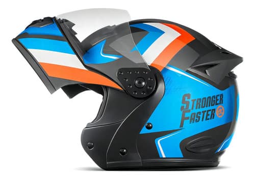 Capacete Integral Robocop Stronger Faster Gladiator Etceter Cor Azul/Laranja Tamanho do capacete 60