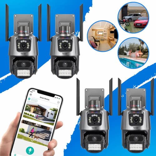 Kit 4 Câmeras De Segurança Hw Ip Wi-fi 6mp Lente Dupla Visão Noturna 355° Detecção De Movimento Com App Icsee