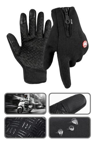 Luva Térmica Touchscreen para Motociclista Antiderrapante, com Zíper e Proteção contra Vento