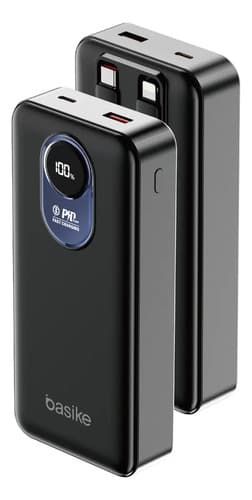 Power Bank Basike com Cabo Embutido de 22.5W e 20.000mAh para iPhone e Android