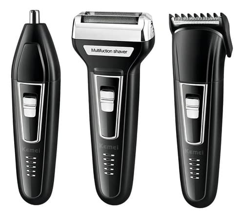Barbeador Elétrico 3 em 1 Kemei 6558 Com Aparador de Nariz e Cabelo