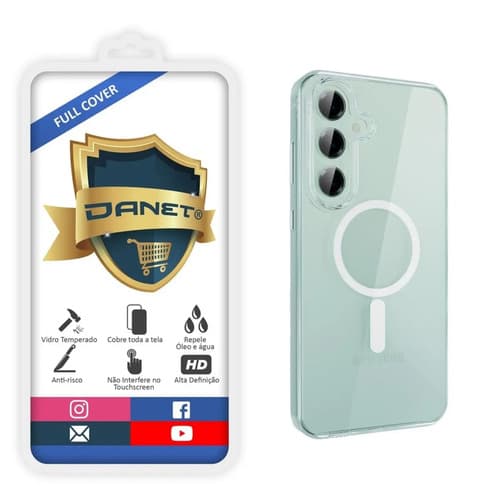 Kit Capa Capinha Magnética Para Galaxy S25 Normal E Outros, Case Transparente Com Película De Vidro Temperado 3d Full Cover Danet