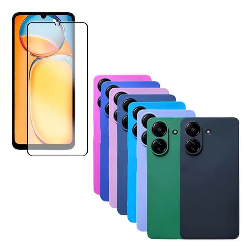 Para Redmi 13c Capa Capinha Silicone Aveludada + Pelicula Cor Masculino