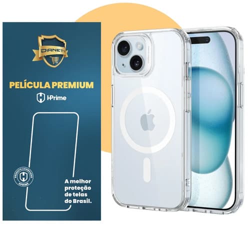 Kit Capa Capinha Magnética Para iPhone 15 Normal Case Transparente Com Película De Proteção Nanoshield Danet