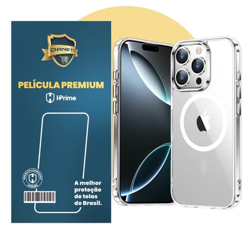 Kit Capa Capinha Magnética Para iPhone 16 Pro Case Transparente Com Película De Proteção Nanoshield Danet