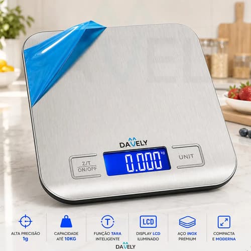 Balança Digita Cozinha eletrônica Touch 10kg Inox Display Led LCD culinária pesagem alimentos para dieta portátil alimentar Foods Comida Profissional E Domestico Confeitaria Nutricional - Marca Davely