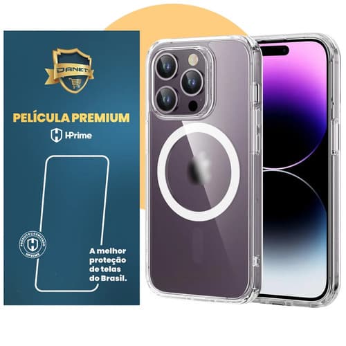Kit Capa Capinha Magnética Para iPhone 14 Pro Max Case Transparente Com Película De Proteção Nanoshield Danet
