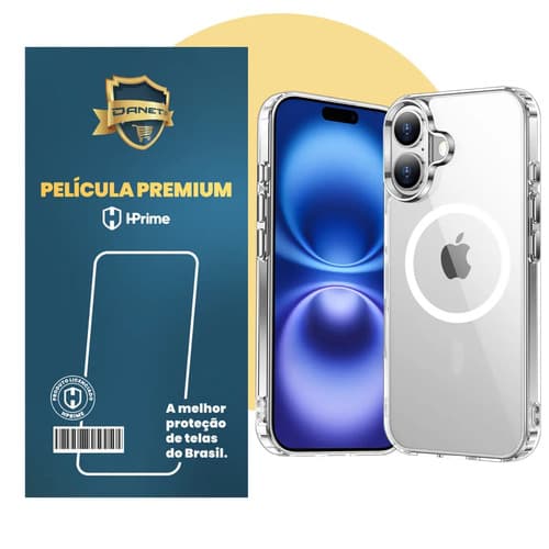 Kit Capa Capinha Magnética Para iPhone 16 Plus Case Transparente Com Película De Proteção Nanoshield Danet