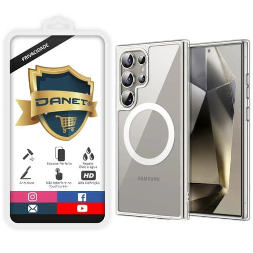 Kit Capa Capinha Magnética Para Galaxy S24 Ultra Case Transparente Com Película De Privacidade Em Vidro Anti Spy Danet