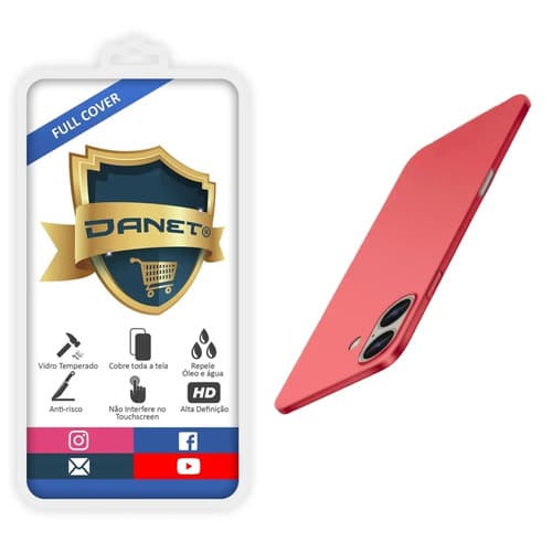 Kit Capa Capinha Slim Pro Acrílica Para iPhone 16 Normal Case Ultra Fina Fosca Com Película 3d Full Cover - Vermelha