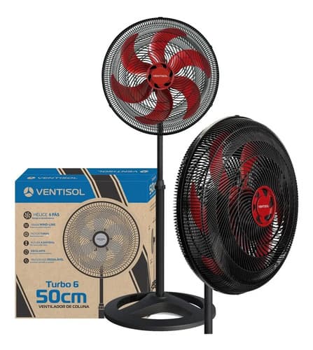 Ventilador Coluna Vermelho 50cm Pedestal Turbo Ventisol Cor da estrutura Preto